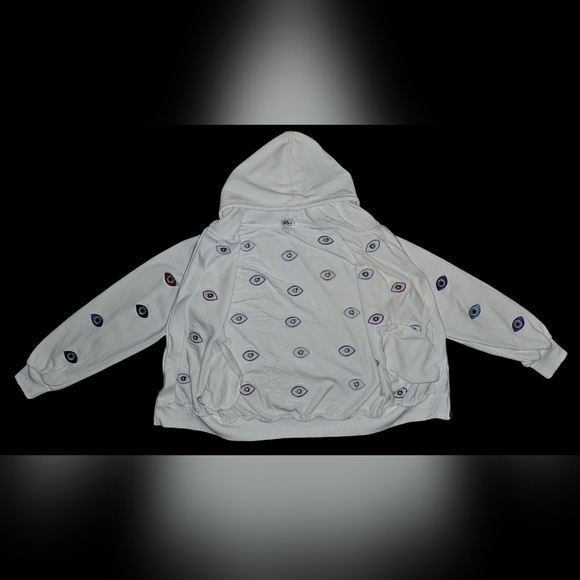 Lola + The Boys Evil Eye Hoodie Womens White Beaded Embroidered Zip Sz M - Picture 15 of 16
